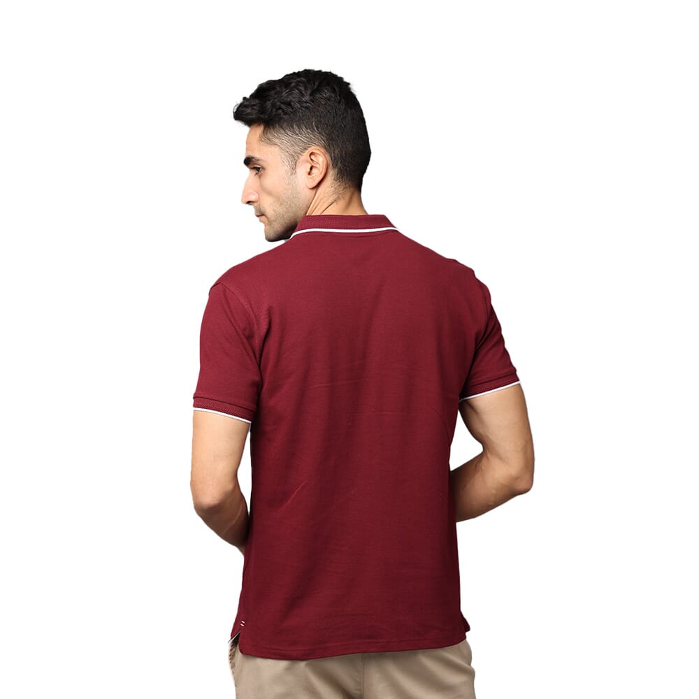 Greys & Blues Pima Collar T-Shirt Wine With White Tipping